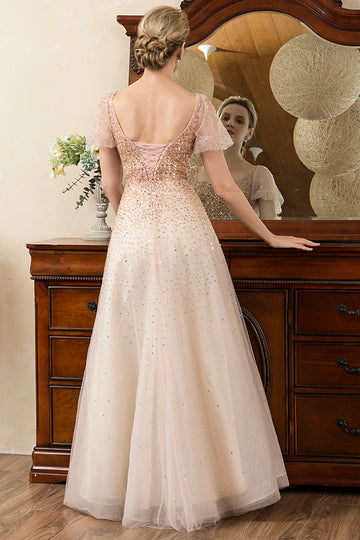 Blush Beaded A Line Sparkly Mother of the Bride Dress